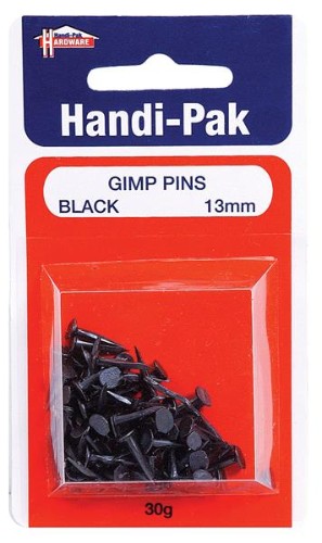 (Card-30g) Handipak 13mm Black Gimp Pins