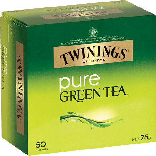 Twinings Pure Green Tea Bags 50-pack, offering refreshing taste, antioxidants, and convenient freshness for healthy sipping.