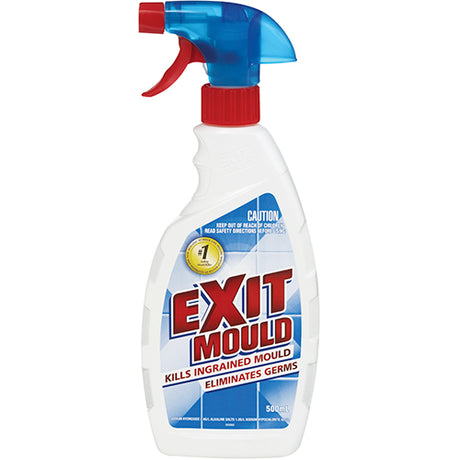 Exit Mould Spray Cleaner 500ml eliminates mould and mildew quickly, suitable for various indoor and outdoor surfaces.