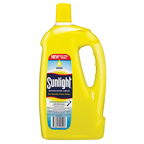 Sunlight Lemon Dishwashing Liquid 2L, powerful grease-cutting formula with a refreshing lemon scent for sparkling clean dishes.