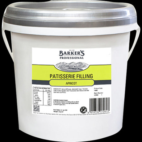 Barker's 4.5kg Apricot Patisserie Filling, rich in flavor, perfect for tarts, pastries, and cakes, elevates your baking.