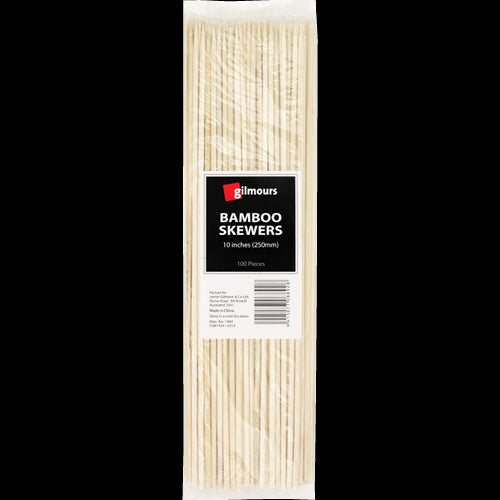 Eco-friendly 10-inch bamboo skewers, pack of 100, ideal for kebabs, appetizers, and cooking with ease.