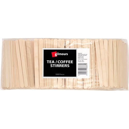 Eco-friendly wooden stirrers in a 1000 pack, perfect for hot and cold beverages at cafes and home use.