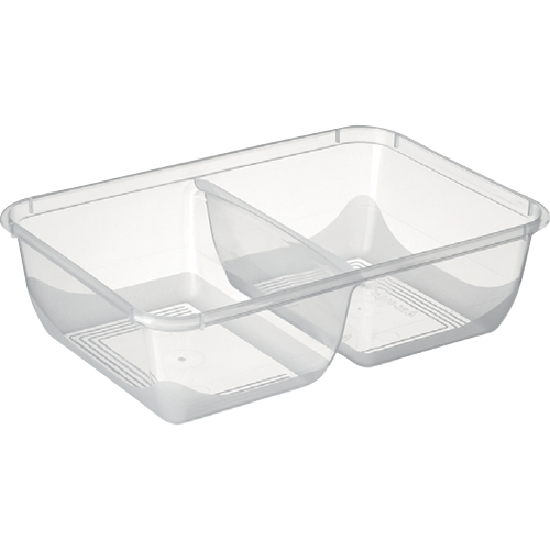 Bonson 2 Compartment Plastic Containers, 650ml, 50-pack for meal prep, lunch packing, and eco-friendly food storage.