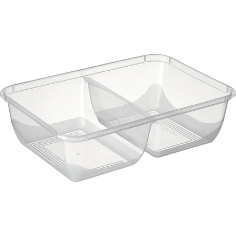 Bonson 2 Compartment Plastic Containers, 650ml, 50-pack for meal prep, lunch packing, and eco-friendly food storage.