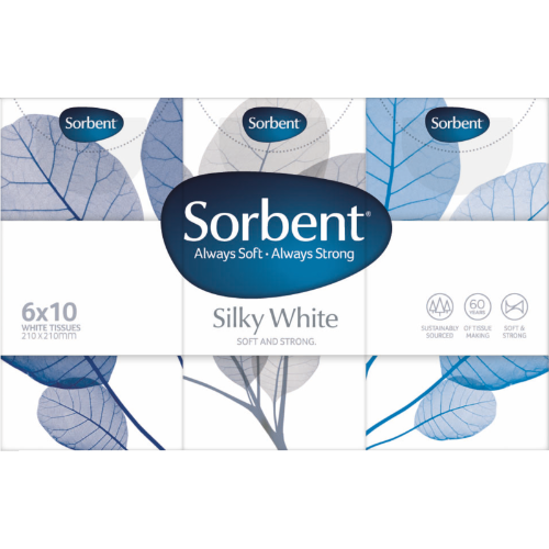 Sorbent Silky White Pocket Pack Tissues 6pk