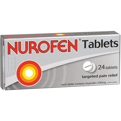 Nurofen Pain & Inflammation Relief Tablets 24pk, effective 200mg ibuprofen tablets providing up to 8 hours of pain relief.