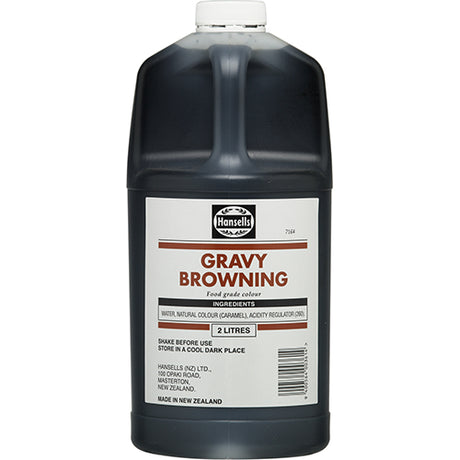 Rich, dark gravy browning in a 2L bottle, enhancing flavors and color for gravies, sauces, and various dishes.