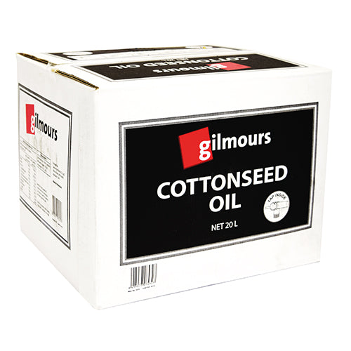 Gilmours Cottonseed Oil 20L, versatile cooking oil ideal for frying, baking, and sautéing, with a high smoke point.