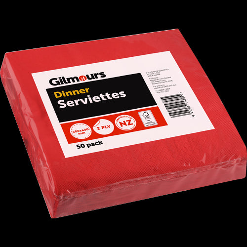 Gilmours 1/4 Fold 2Ply Red Dinner Serviettes 400x400mm 50pk