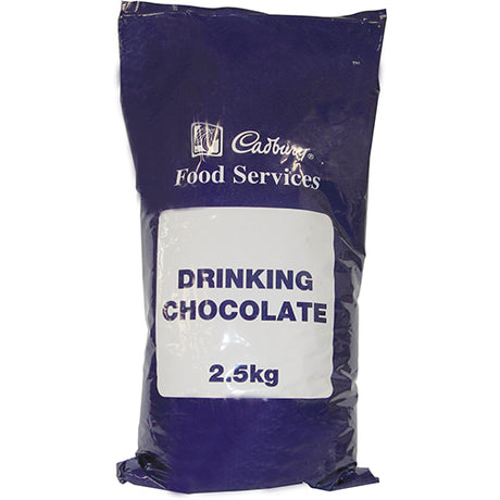 Cadbury Drinking Chocolate Beverage 2.5kg pack for rich, creamy hot chocolate and delicious baking treats.