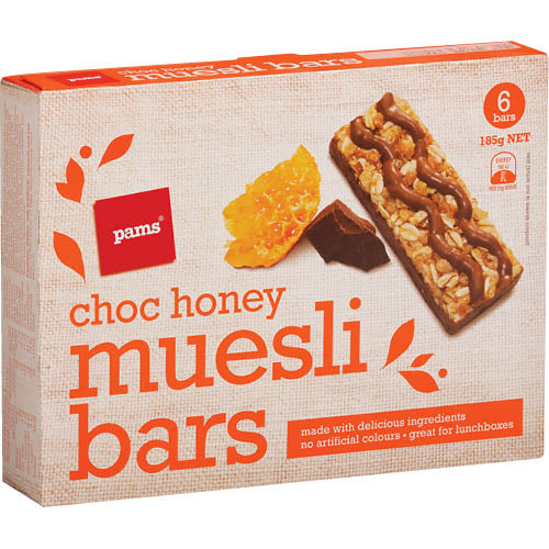 Pams Choc Honey Muesli Bars 6 x 30g