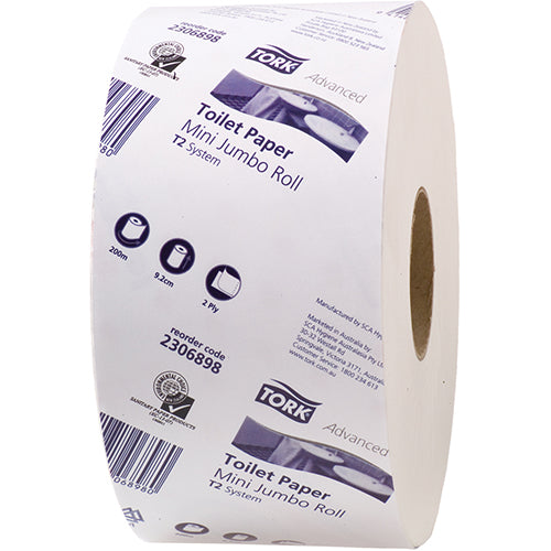 Tork Advanced T2 2 Ply 200M Mini Jumbo Toilet Paper Roll 1pk