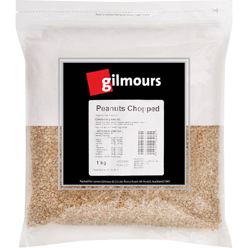 Gilmours Chopped Peanuts 1kg: premium, protein-rich chopped peanuts for baking, cooking, and snacking with nutty flavor.