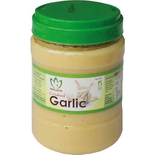 Healthy n Fresh Crushed Garlic 1kg package, offering rich flavor and health benefits for versatile cooking and seasoning.