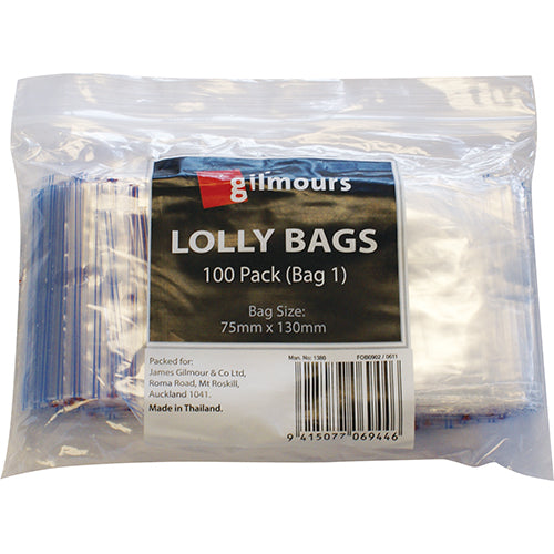 Gilmours Lolly Bags 75mm X 130mm 100ea