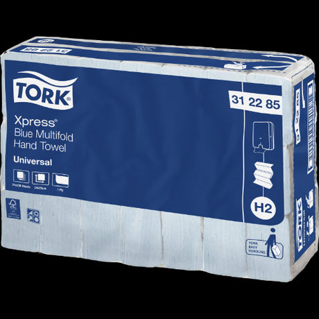 Tork Xpress H3 Slimline Blue 1 Ply Hand Towel, efficient absorbency, eco-friendly design, ideal for high-traffic washrooms.