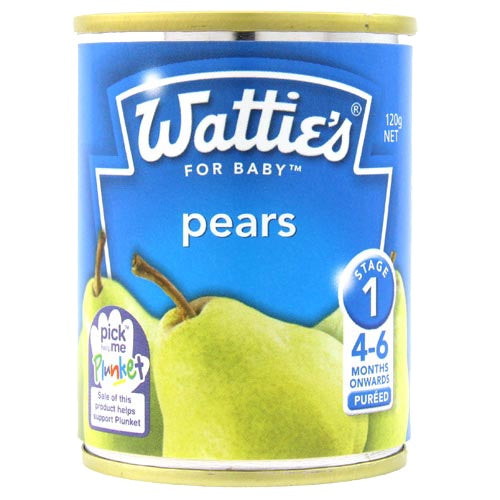 Wattie's For Baby Pears 120g, smooth pear purée for babies 4-6 months, no added sugars, ideal first fruit food.