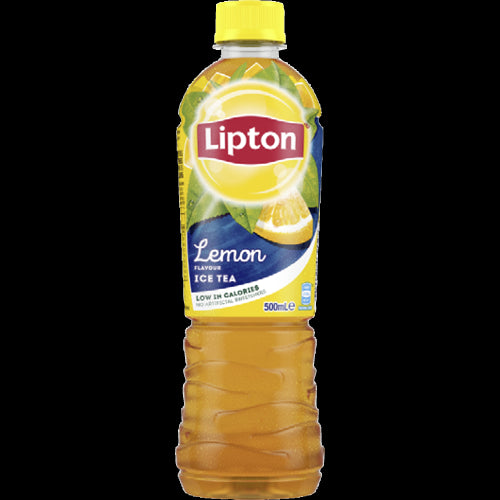 Lipton Lemon Flavour Ice Tea 12-pack, 500ml bottles, refreshing iced tea with real lemon essence, no preservatives or artificial additives.