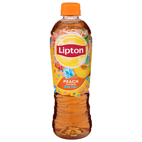 Lipton Peach Iced Tea 12 x 500ml pack featuring refreshing peach flavor, perfect for outdoor activities and hydration.