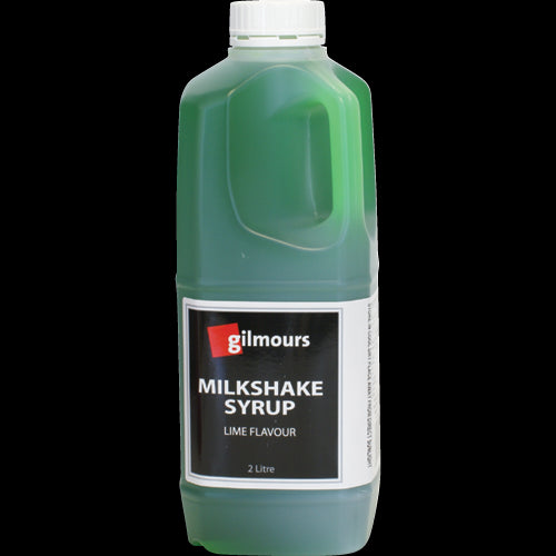 Gilmours Lime Flavoured Milkshake Syrup in a 2l bottle, perfect for creamy milkshakes and refreshing beverages.