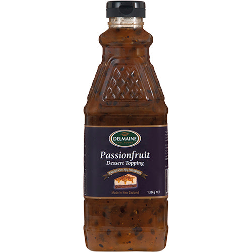 Delmaine Passionfruit Dessert Topping in 1.25kg packaging, perfect for enhancing desserts with tropical flavor.