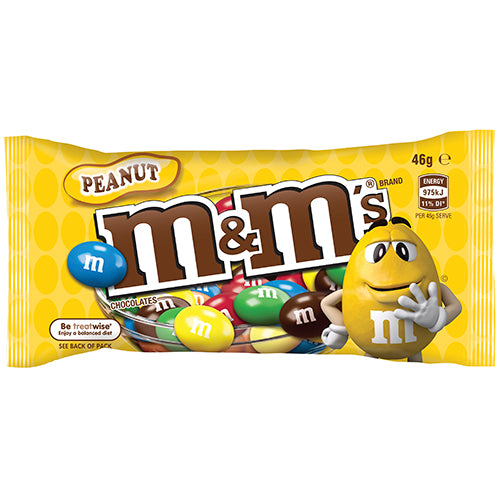 M&M's Peanut Chocolate Bag featuring crunchy peanuts in smooth chocolate, perfect for sharing and snacking, available in 12-pack.