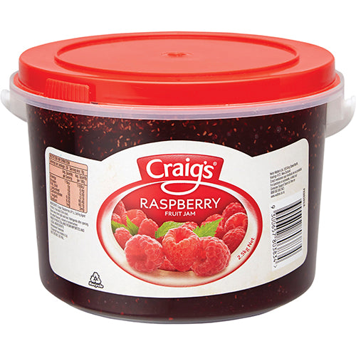 Craig's Raspberry Jam 2.5kg, a rich, all-natural fruit spread made from ripe raspberries, perfect for breakfast and baking.