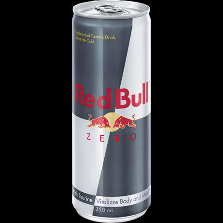 24-pack of Red Bull Zero Energy Drink, sugar-free, 250ml cans with caffeine for a healthy energy boost.