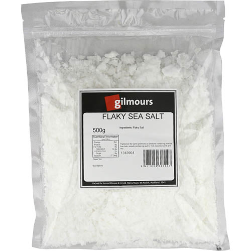 Gilmours Flaky Sea Salt 500g offers a premium, crunchy texture perfect for seasoning and finishing gourmet dishes.