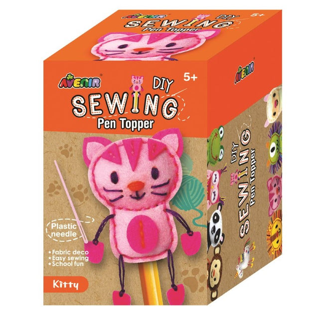 Avenir Sewing Pen Topper Kit featuring a DIY felt kitty for kids, complete with pre-punched pieces and embroidery thread.