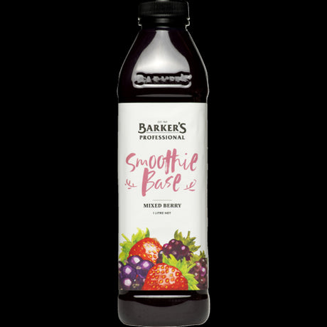 Barker's Mixed Berry Smoothie Base 1.15kg, a nutritious blend of real mixed berries for delicious smoothie creations.