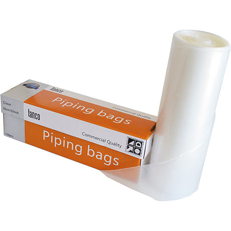 Clear 56cm piping bags in bulk of 100, perfect for decorating cakes and pastries with precision and ease.