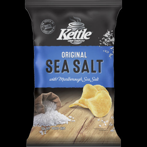 Artisan sea salt potato chips made from New Zealand potatoes, slow-cooked for premium crunch in a 150g pack.