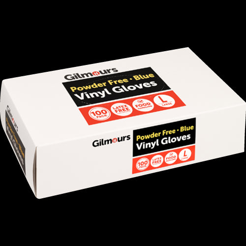 Gilmours Disposable Vinyl Powder Free Gloves Blue Large