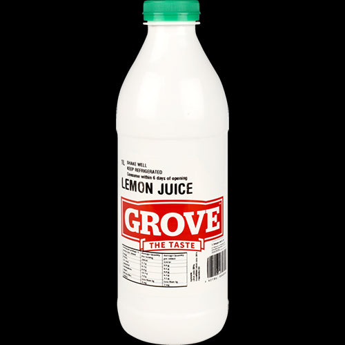 Bottle of Grove Lemon Juice 1L, perfect for enhancing drinks, dressings, and culinary creations with refreshing lemon flavor.