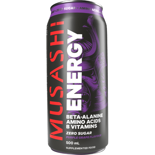 Musashi Zero Sugar Purple Grape Flavour Energy Drink 500ml x 12