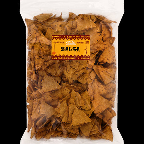 Crispy San Caran d'Ache Pablo gluten-free salsa corn chips in a 1kg bag, perfect for flavorful and guilt-free snacking.