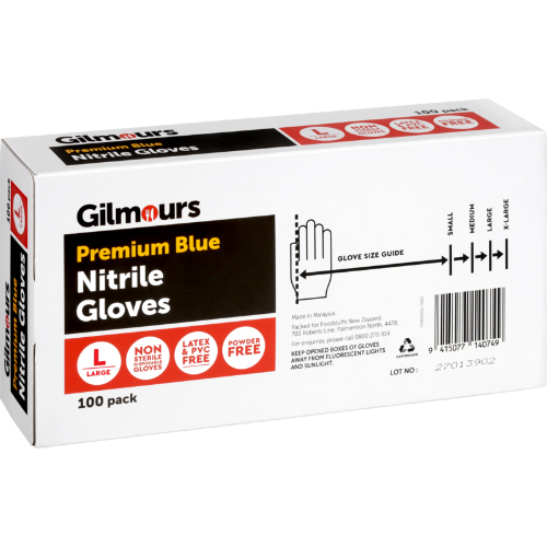 Gilmours Nitrile Gloves Large Disposable Gloves 100pk