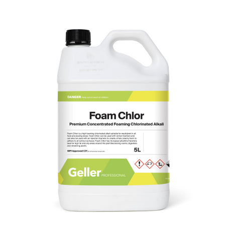 Geller C31 Foam Chlor 5L bottle, a powerful foam cleaner for effective disinfection on various surfaces.