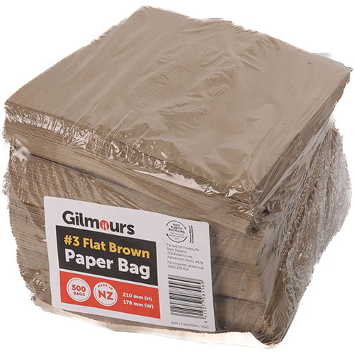 Gilmours Flat Brown Paper Bag 210x178mm #3 500pk