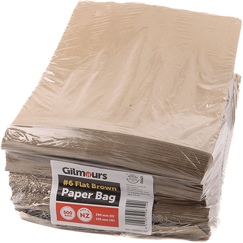 Gilmours Flat Brown Paper Bag 290x235mm #6 500pk