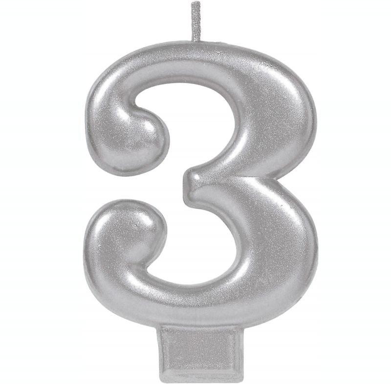 #3 Silver Metallic Numeral Moulded Candle