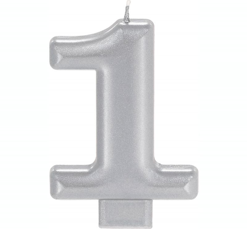 #1 Silver Metallic Numeral Moulded Candle