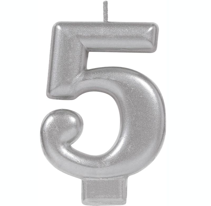 #5 Silver Metallic Numeral Moulded Candle