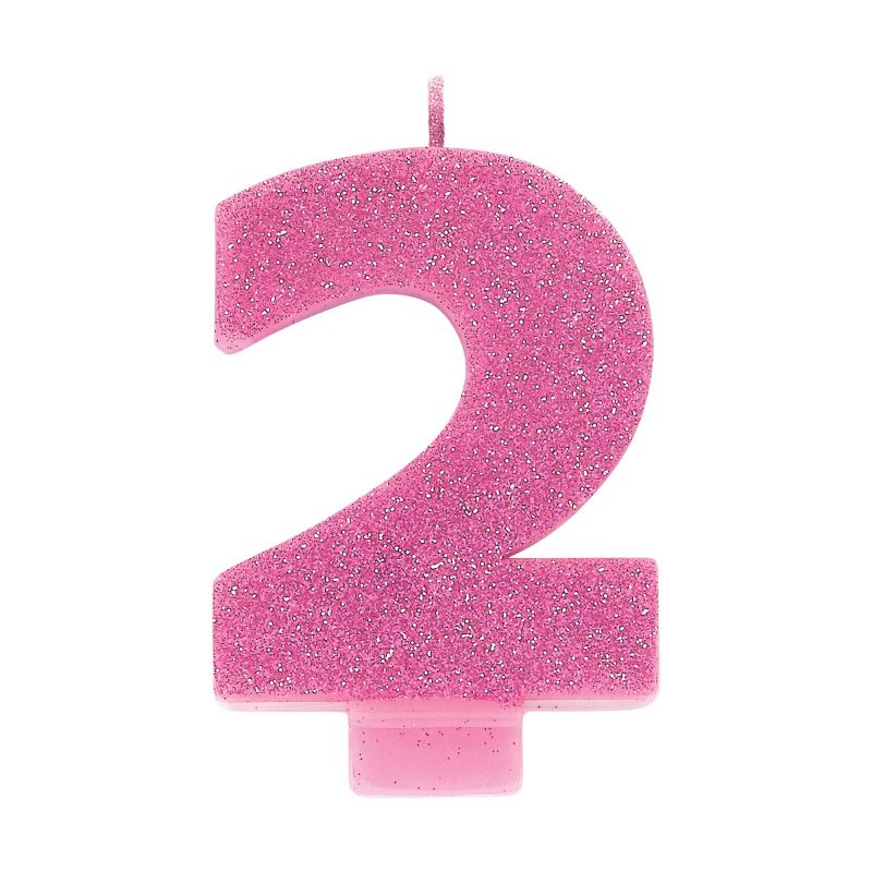 #2 Pink Glitter Numeral Candle