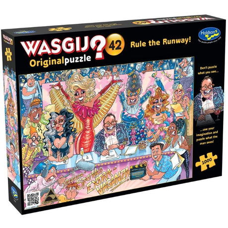 A vibrant 1000-piece jigsaw puzzle featuring a fierce drag contest scene, inviting imaginative puzzling based on characters' gaze.