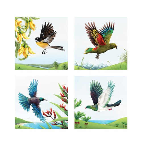 Sophie Blokker Kiwiana Birds in Flight Ceramic Square Coasters - set of 4