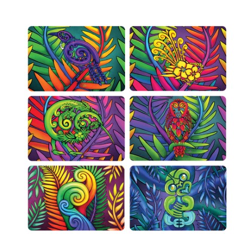 Sophie Blokker Kiwiana Bright Art Ceramic Square Coasters - Set of 6