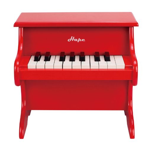 Colorful wooden piano with 18 kid-sized keys, designed for young musicians to inspire creativity and development.